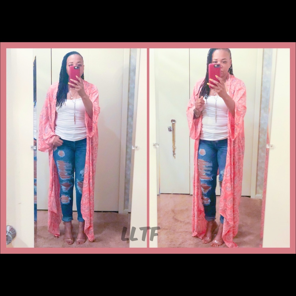 Paisley Print Open Woven Cardigan in PINK - Picture 2 of 3